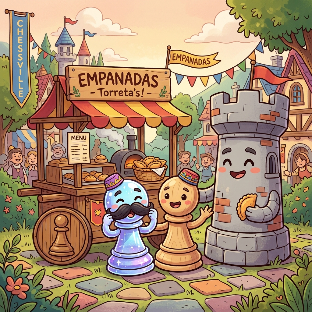 Peoncito y su primo reconciliados junto al carrito de empanadas de Torreta