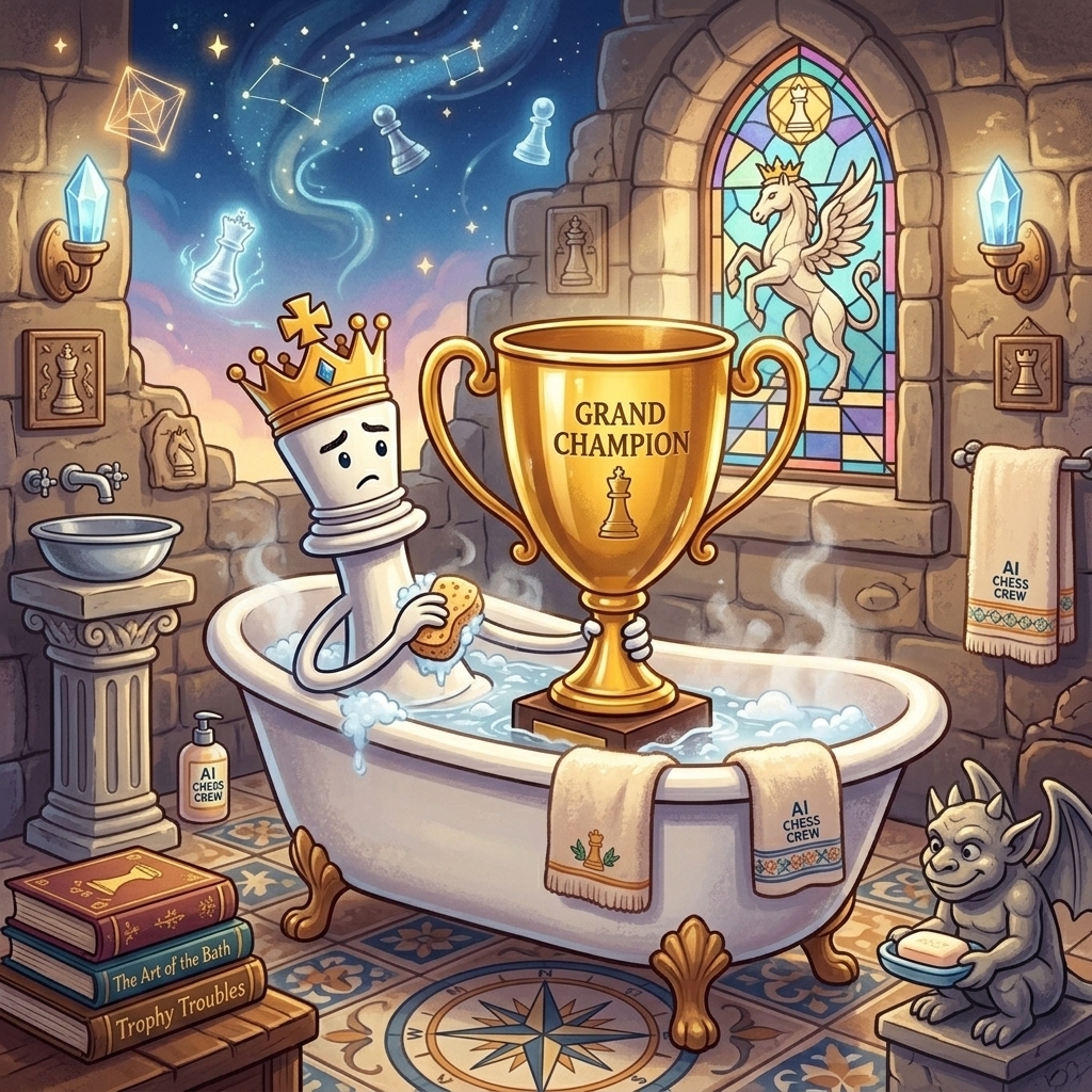 El Rey Blanco se baña alrededor de un trofeo gigante