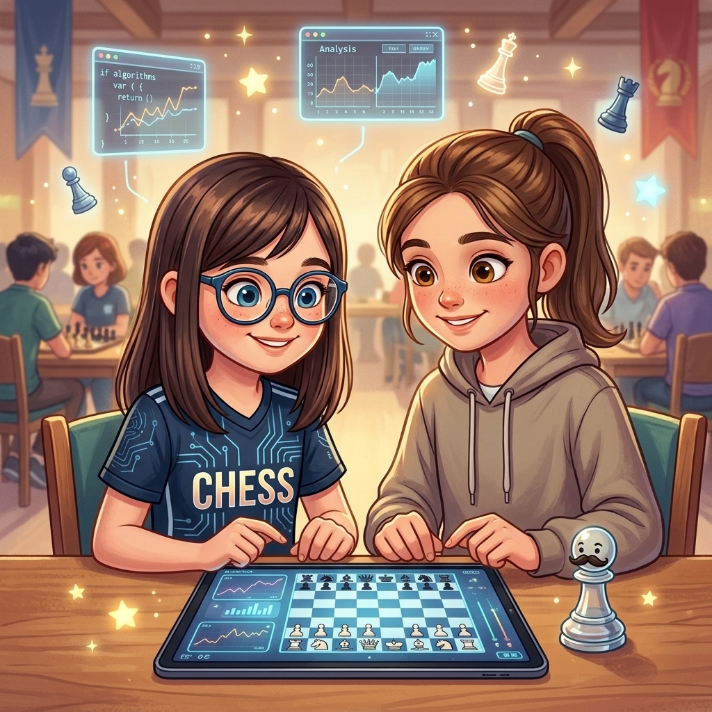 Martina y Vera analizando la partida juntas